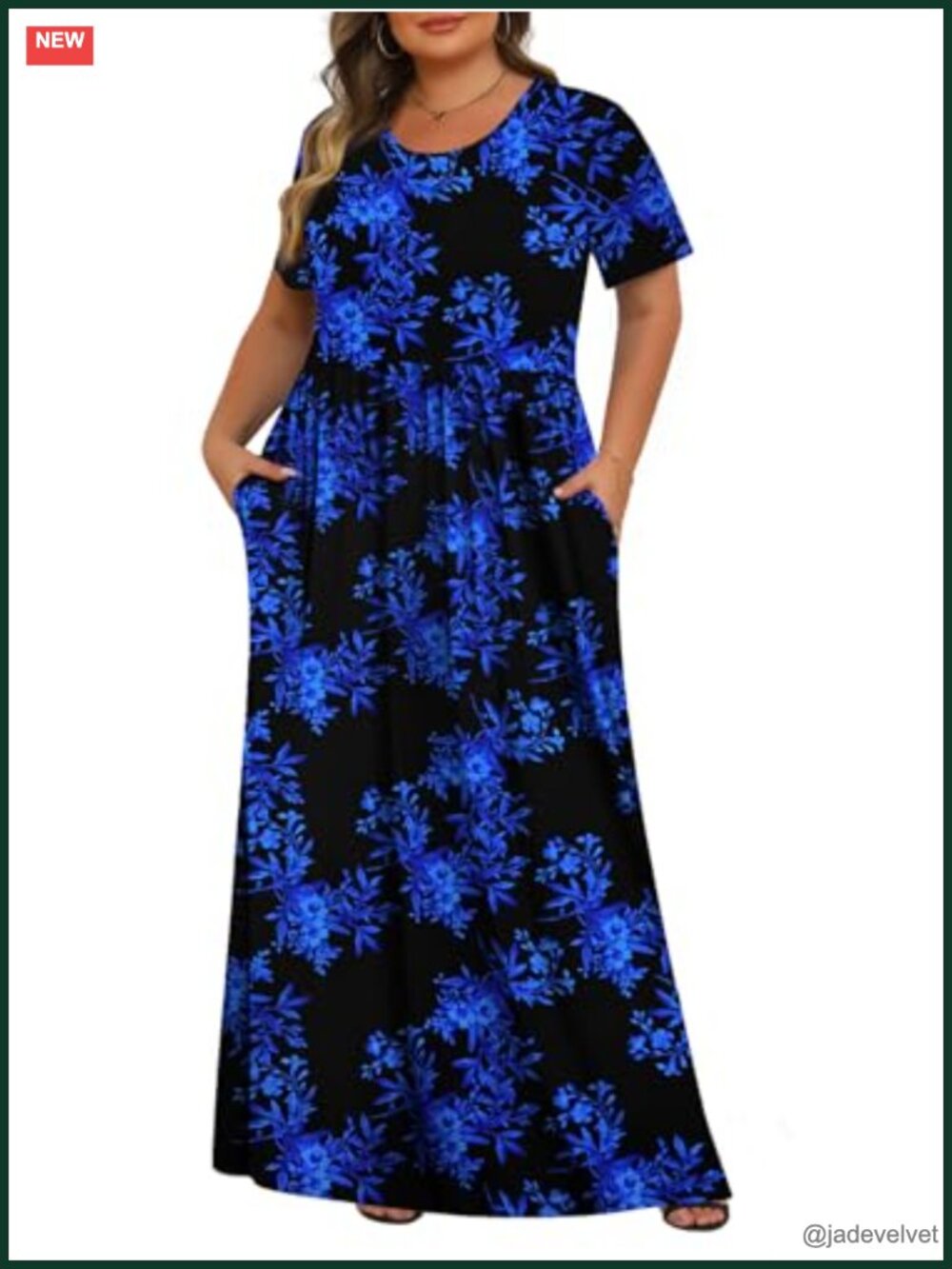 Plus Size Maxi Dress with Pockets Short Sleeve for Summer - Picture 1 of 6
